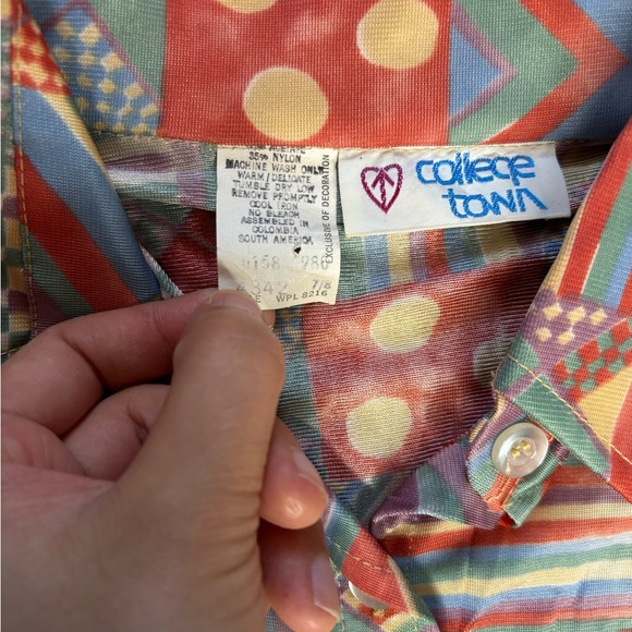 Vintage 70s Funky Colorful Retro Button Down Blouse Dagger Collar S - Picture 3 of 6